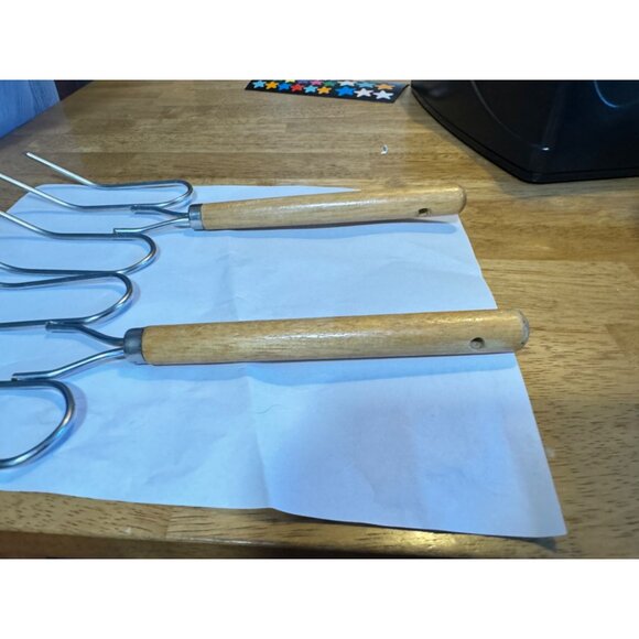 2 Vintage Wooden Handle Metal Forks For Crafting & Culinary Use Meat - Picture 2 of 7